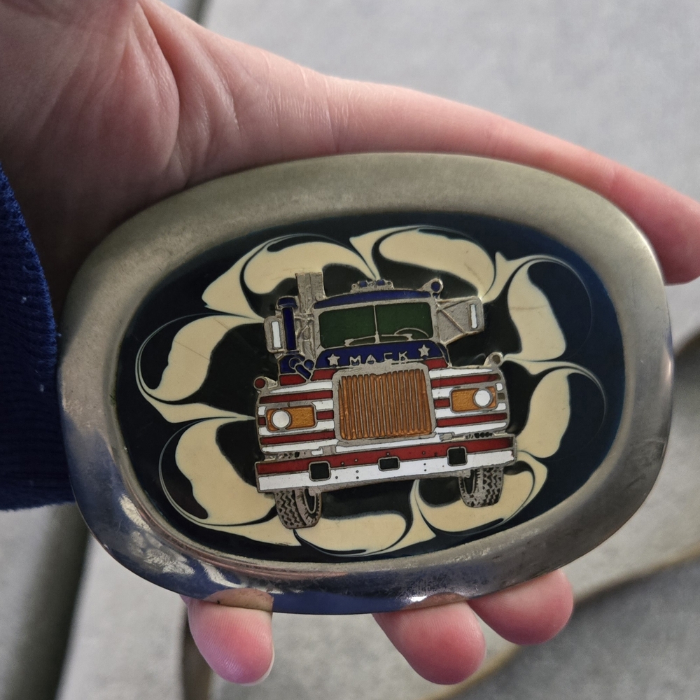 Mack Truck Belt Buckle with American Flag Design